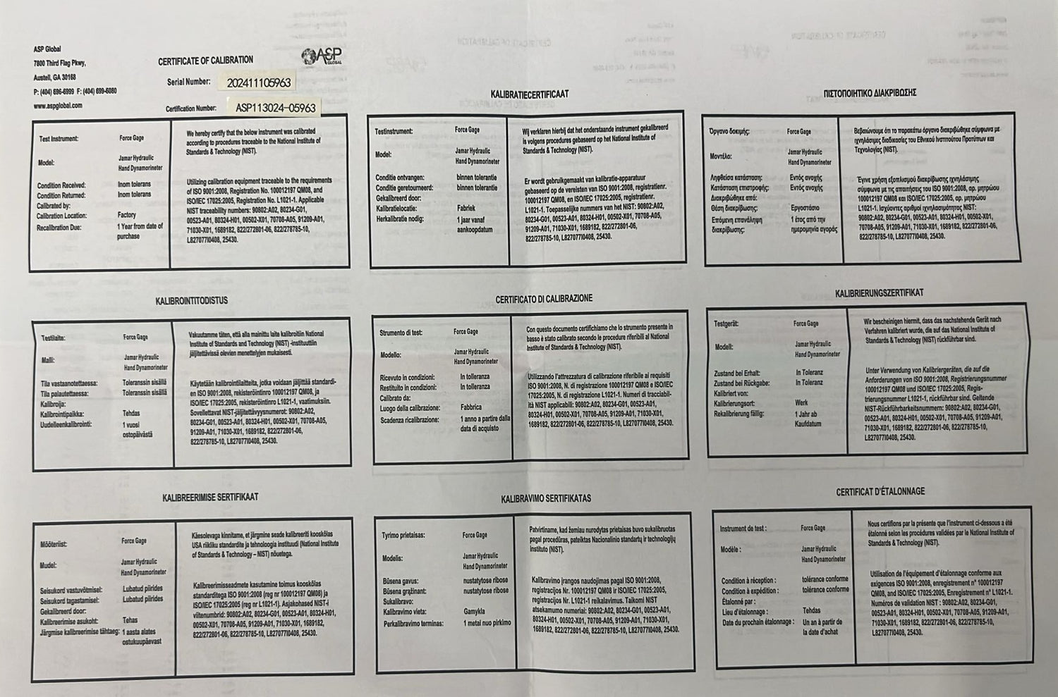 Dinamómetro de Mano Hidráulico Jamar