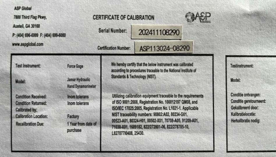 Jamar Hydraulic Hand Dynamometer