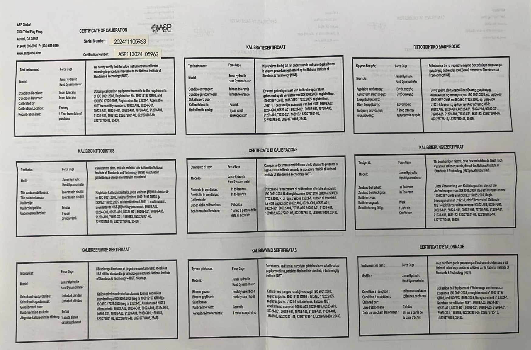 Dinamómetro de Mano Hidráulico Jamar