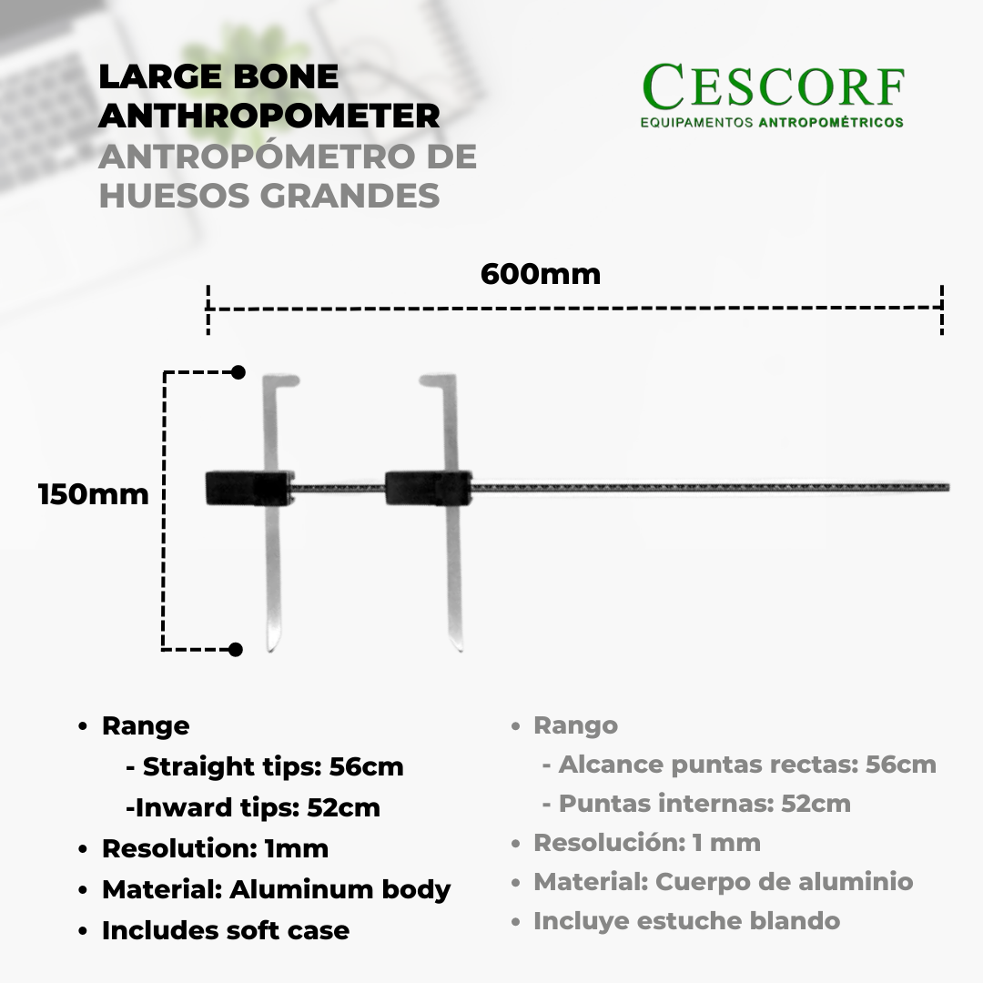 Cescorf Anthropometric Tape Measure with Flat Flexible Steel Blade for Body Circumference Measurements, 6mm x 2M, Metric, with Blank Space Before
