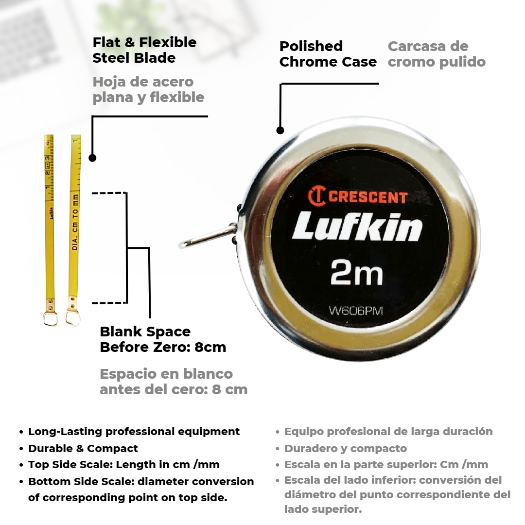 Lufkin W606PM - Cinta métrica de bolsillo de hoja A20 de diámetro  ejecutivo, 0.236 in x 6.6 ft, color amarillo